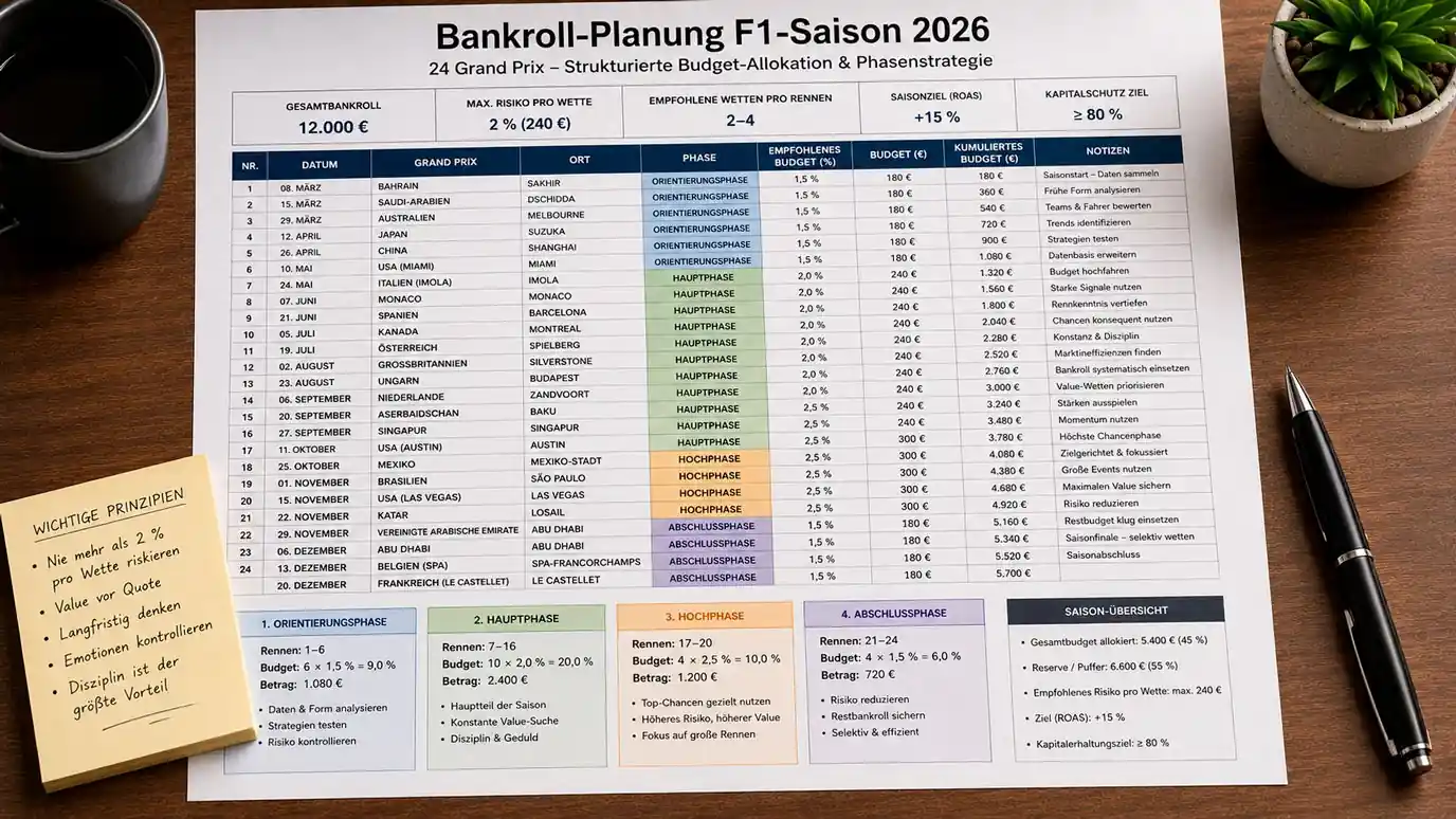 Budget-Planung für Formel-1-Wetten: Strukturierte Einsatzverwaltung über eine komplette F1-Saison 2026