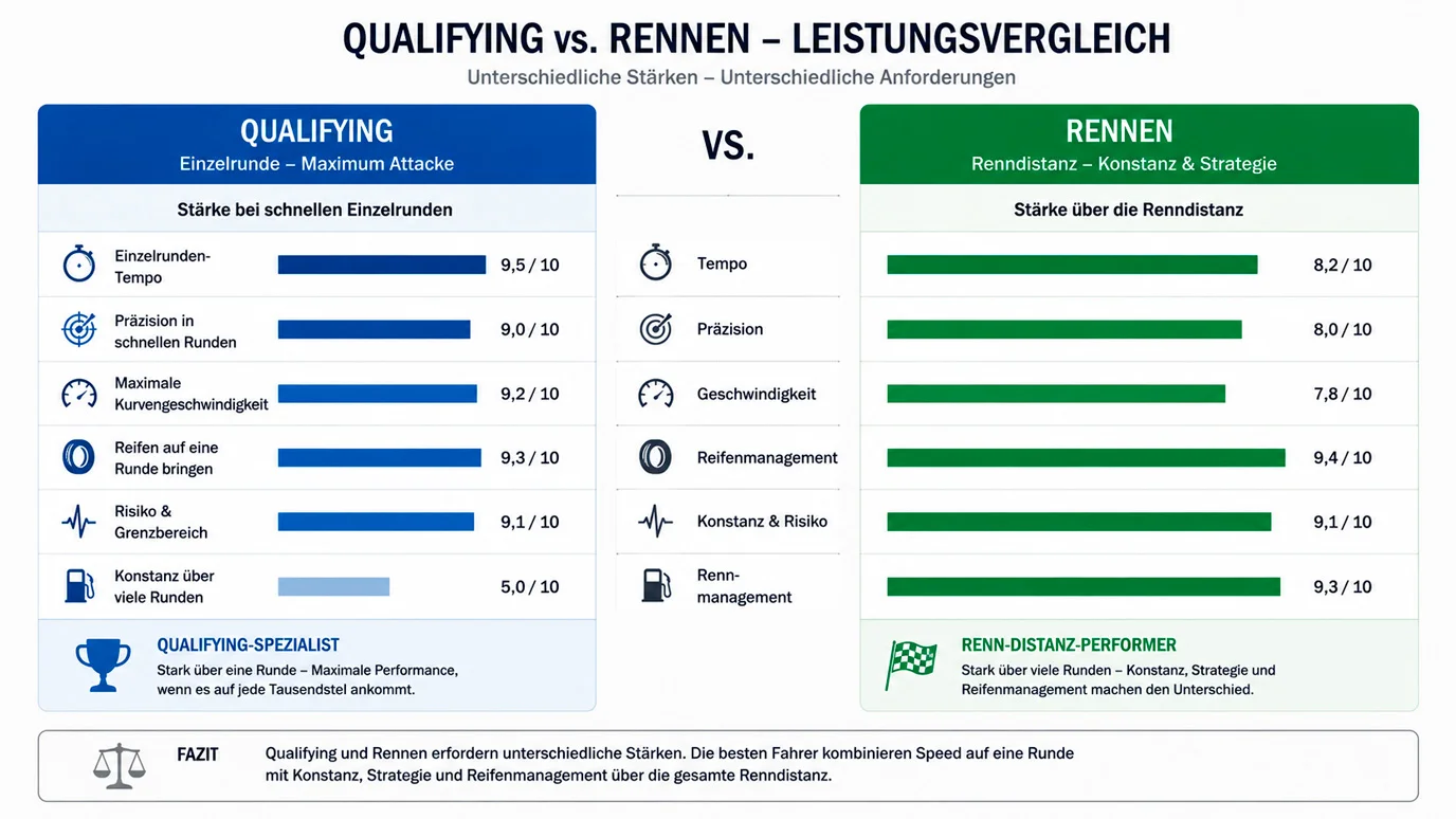 Vergleich von Qualifying-Duellen und Renn-Duellen bei Formel-1-Teamkollegen – Stärken und Schwächen