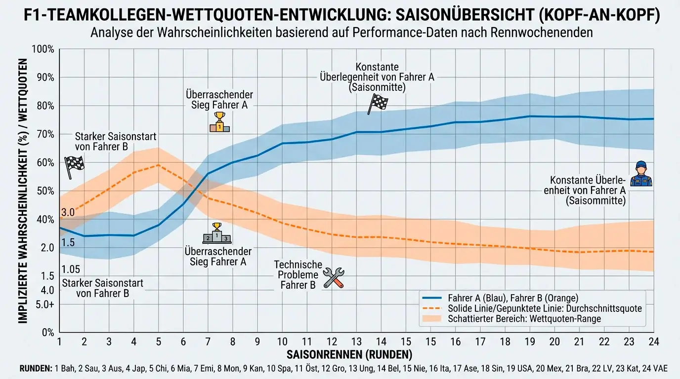 Entwicklung der Formel-1-Fahrerduelle-Wettquoten über eine Saison – von Pre-Season bis Saisonende