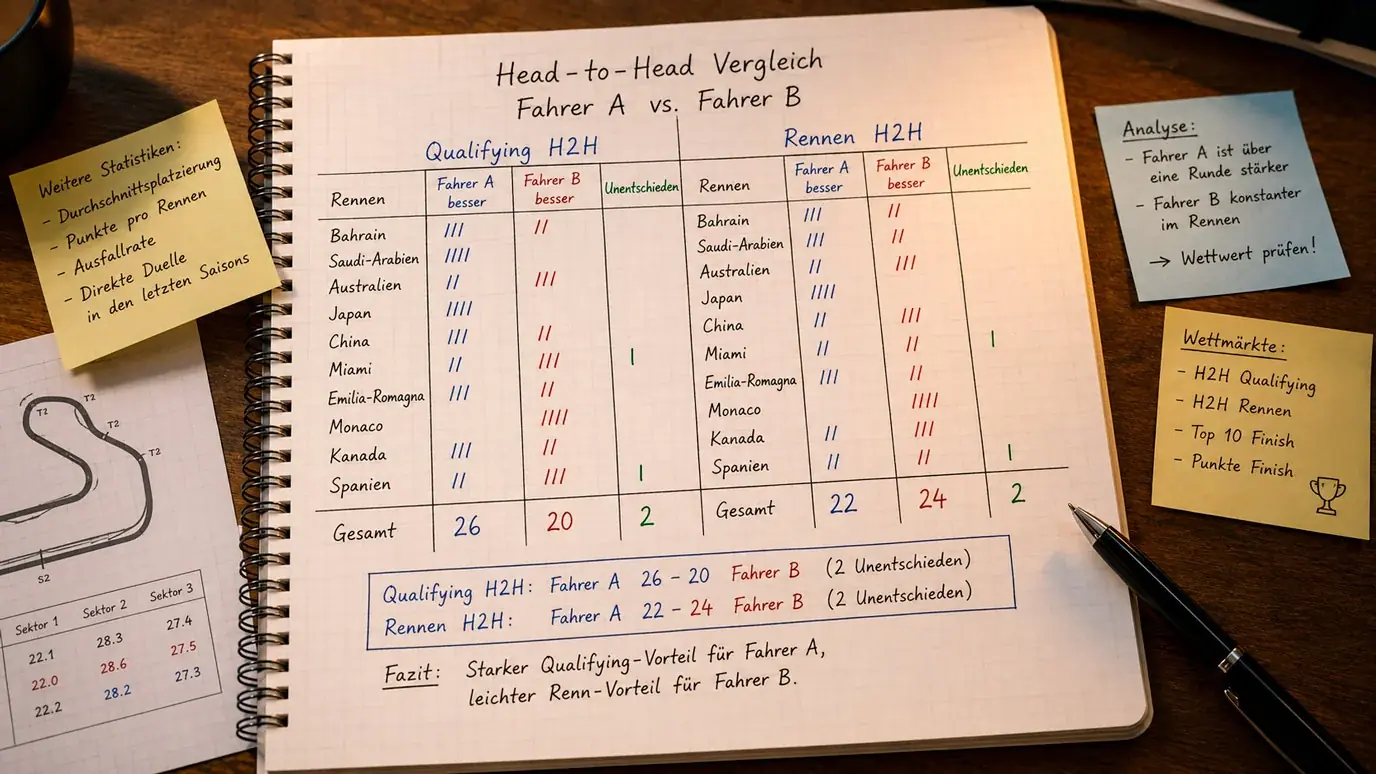 Historische H2H-Daten für Formel-1-Fahrerduelle – Qualifying- und Rennstatistiken für Wettanalyse nutzen
