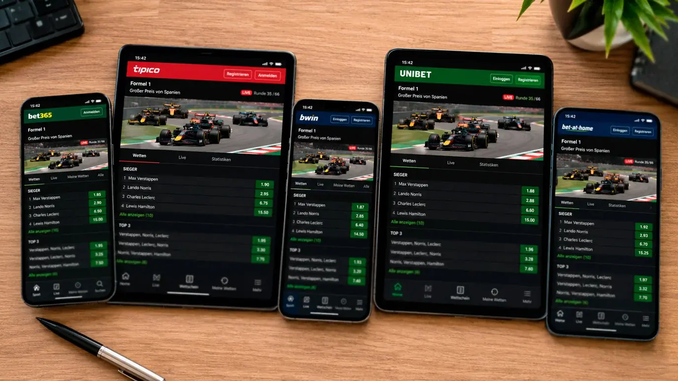 Beste Formel-1-Live-Wetten Anbieter 2026 – Marktabdeckung, Reaktionszeit und App-Stabilität im Vergleich