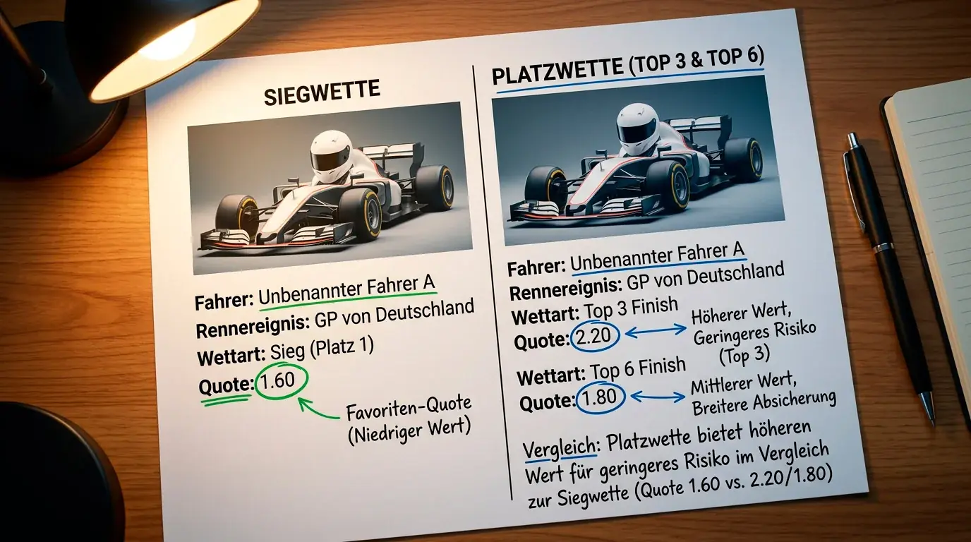 Vergleich Formel-1-Platzwette vs. Siegwette: Wann welcher Wetttyp mehr Wert bietet und höhere Quoten liefert