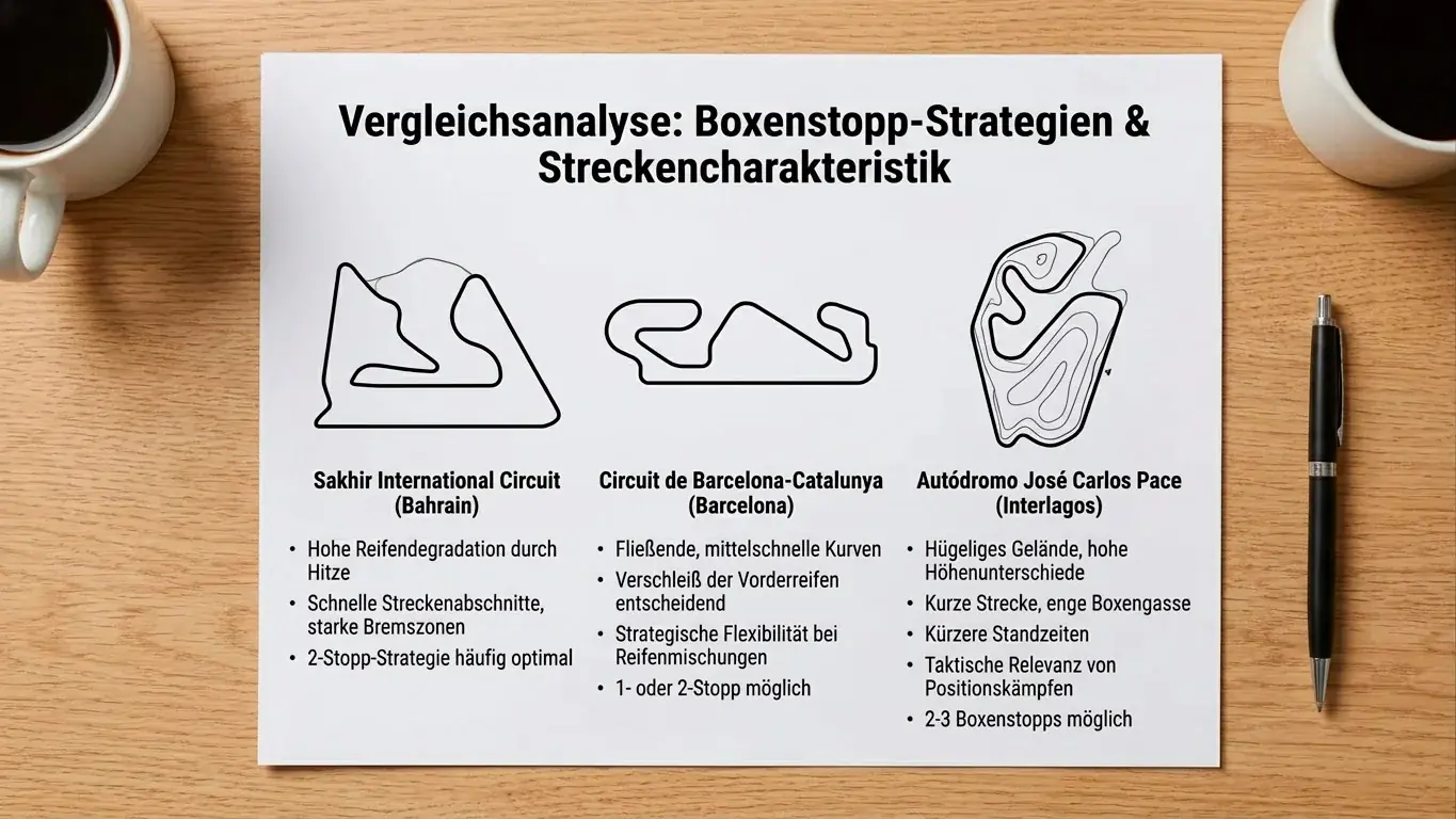 Vergleich von Formel-1-Strecken nach strategischer Komplexität und Reifendegradation für Wetten