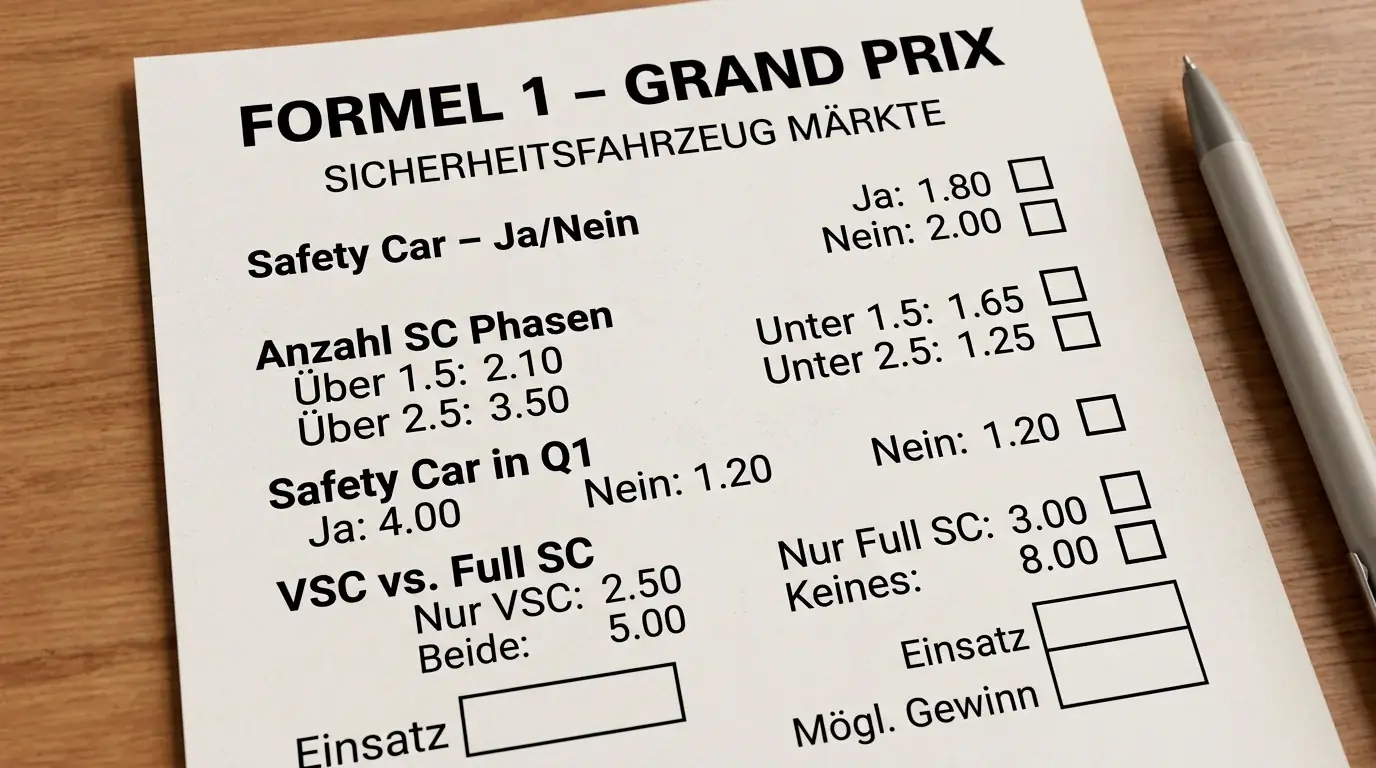 Varianten der Formel-1-Safety-Car-Wette – SC und VSC Märkte erklärt für deutsche Wetter