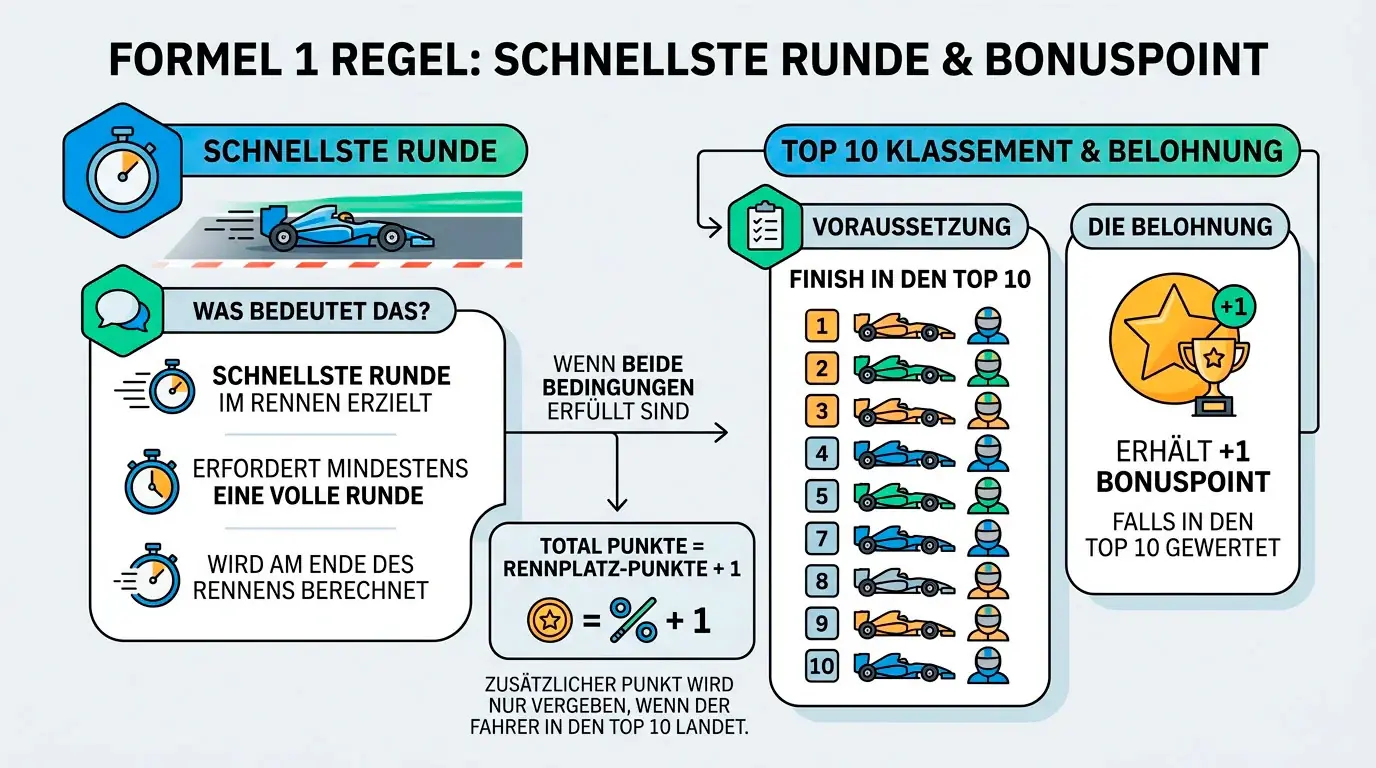 Infografik zur Bonuspunkt-Regel der schnellsten Runde in der Formel 1 seit 2019