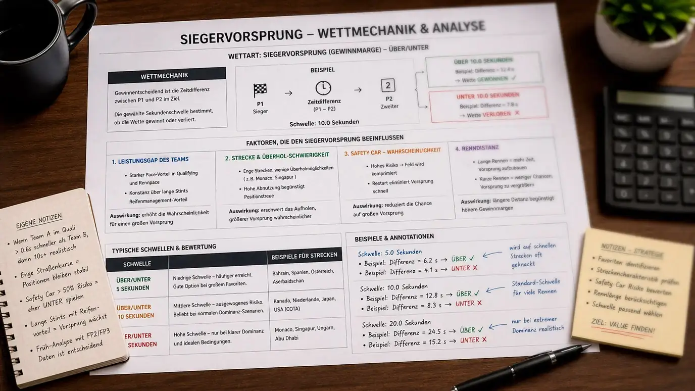 Siegervorsprung-Wette in der Formel 1: Analyse von Dominanz-Faktoren und Over-Under-Märkten für erfahrene Wetter
