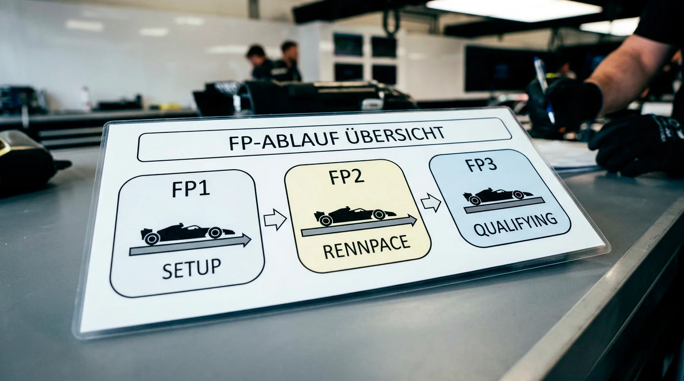Übersicht der Formel-1-Trainingssitzungen FP1, FP2 und FP3 mit ihren unterschiedlichen Funktionen