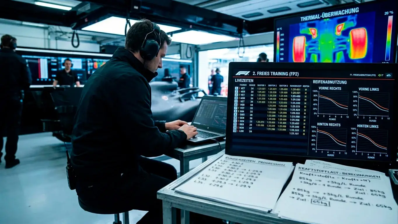 FP2-Longrun-Analyse mit Reifendegradation und Rennpace-Vergleich mehrerer Formel-1-Teams