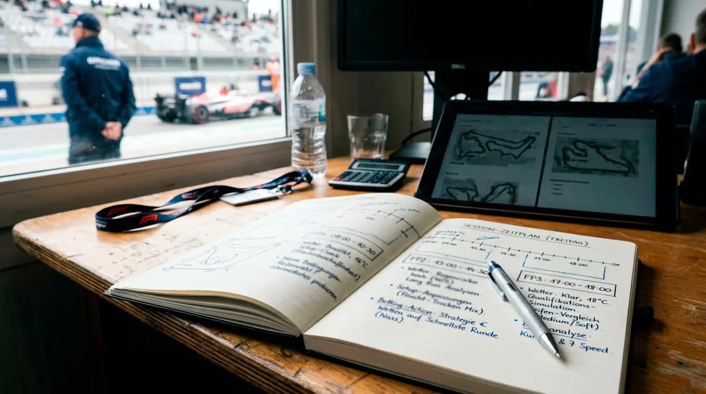 Timing-Diagramm für Formel-1-Wettentscheidungen basierend auf FP1, FP2 und FP3 Trainingsdaten