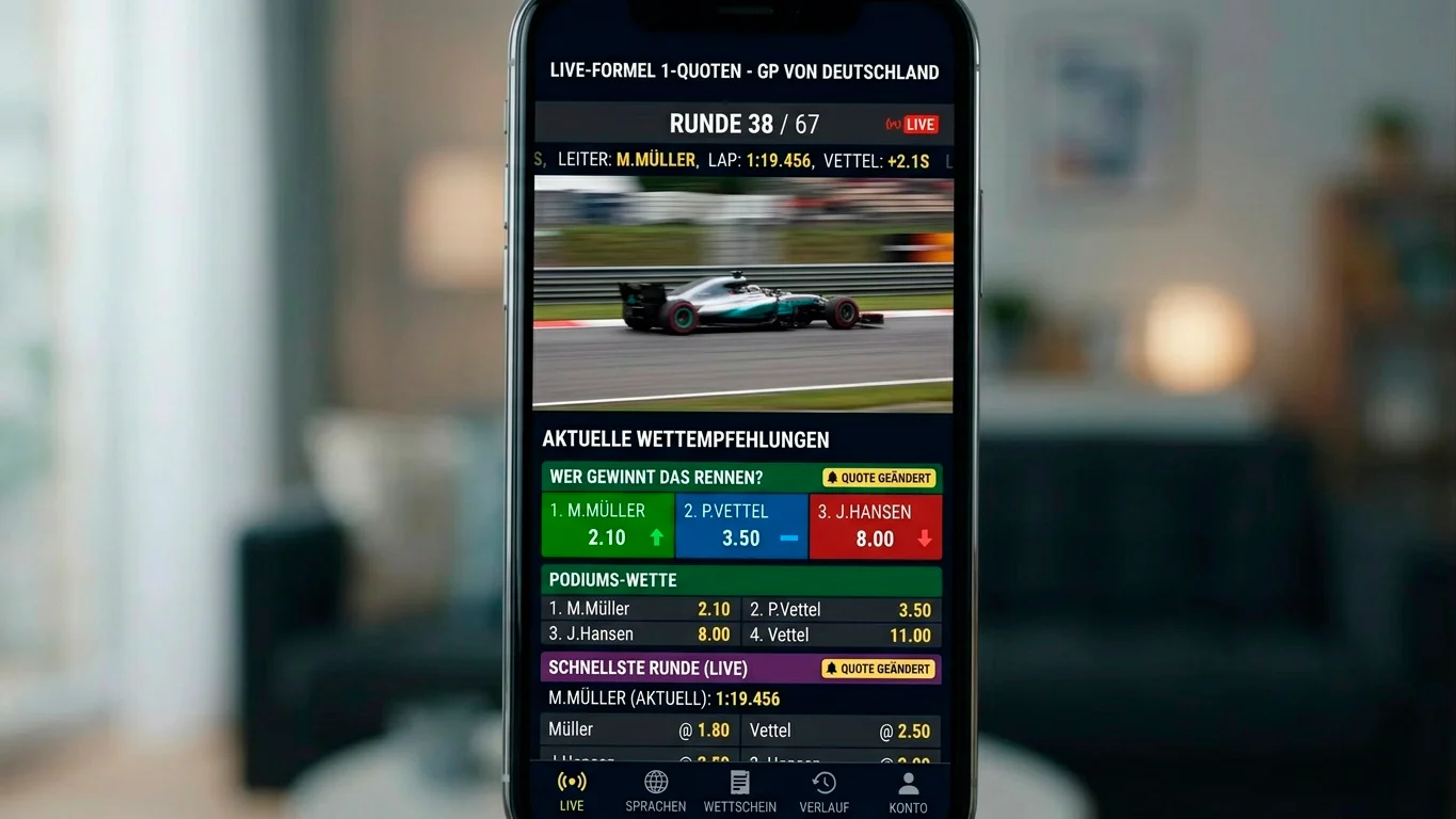 Live-Quoten-Anzeige in der F1-Wetten-App: Echtzeit-Updates bei Safety Car und Pit-Stops während eines Grand Prix