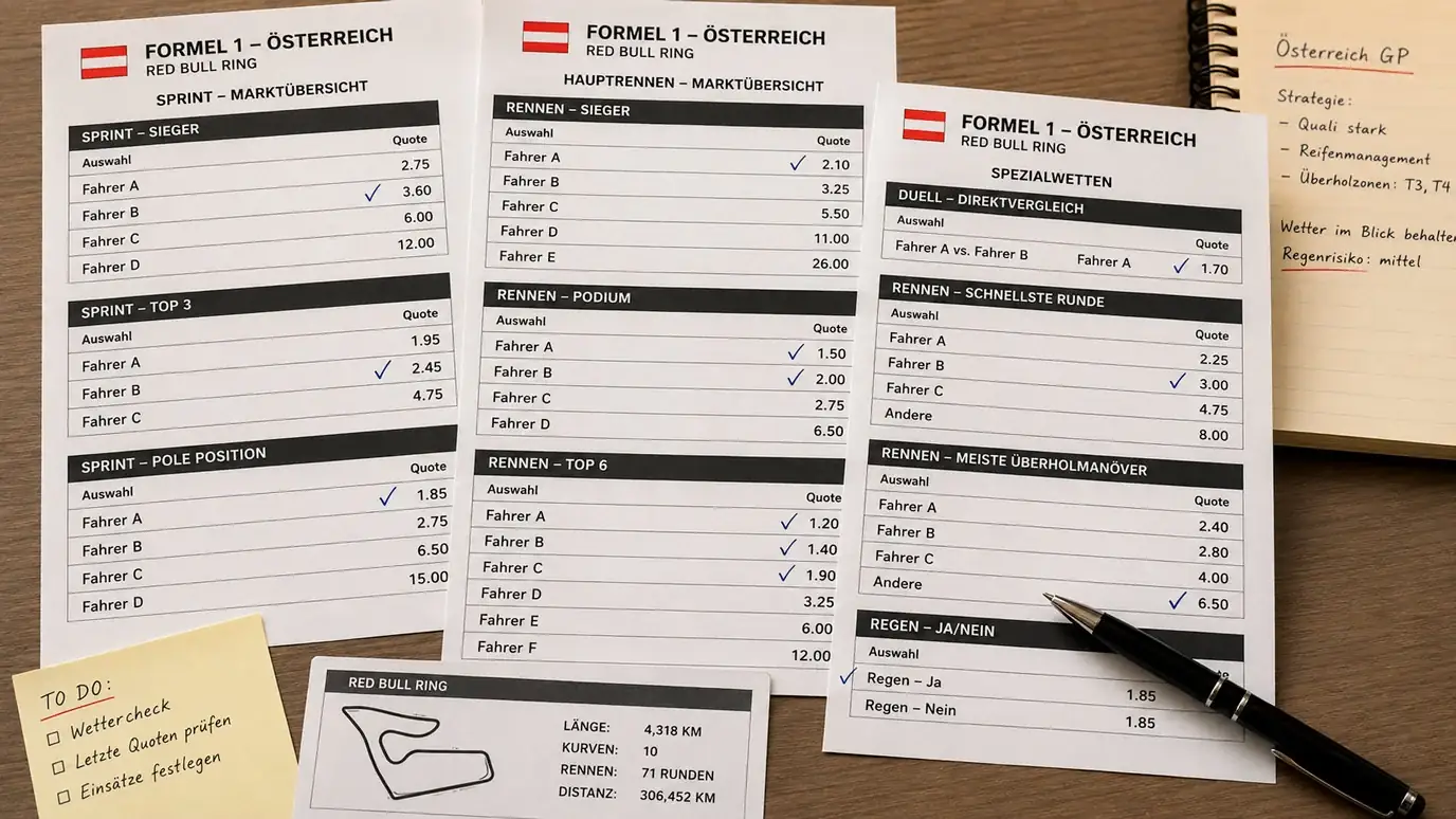 Empfohlene Wettmärkte für den Österreich GP am Red Bull Ring – Sprint, Siegwette und H2H-Analyse