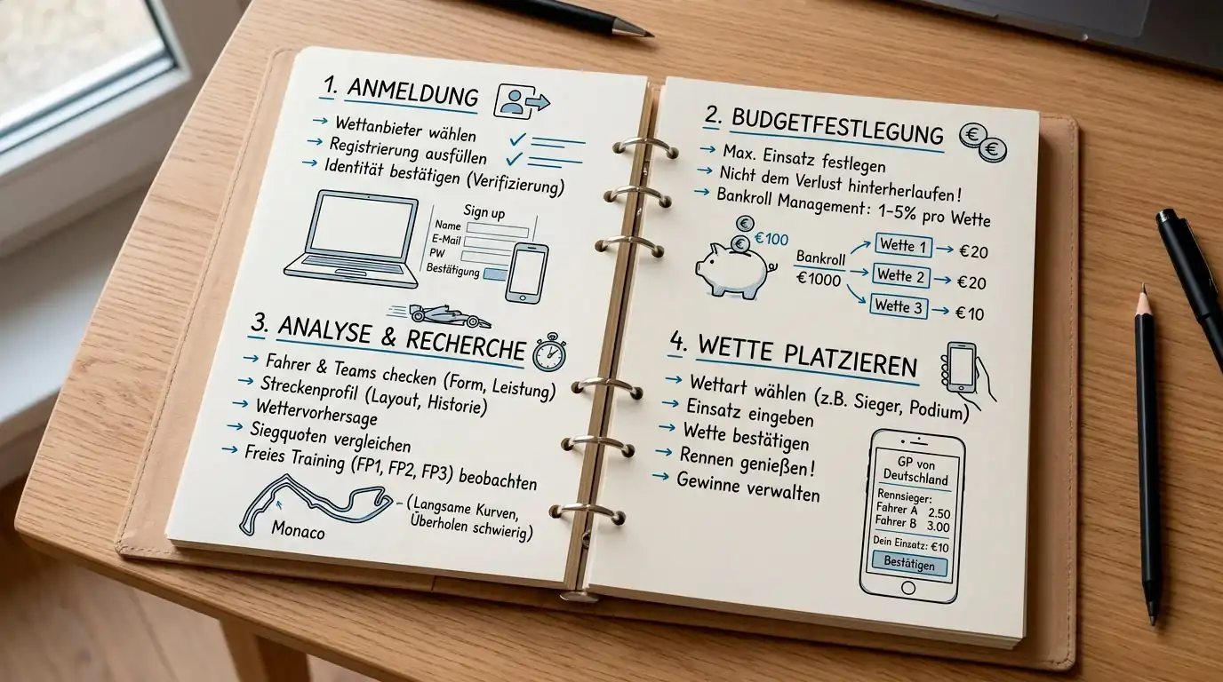 4 Schritte zur ersten Formel-1-Wette – Registrierung, Budget, Analyse und Einsatz erklärt