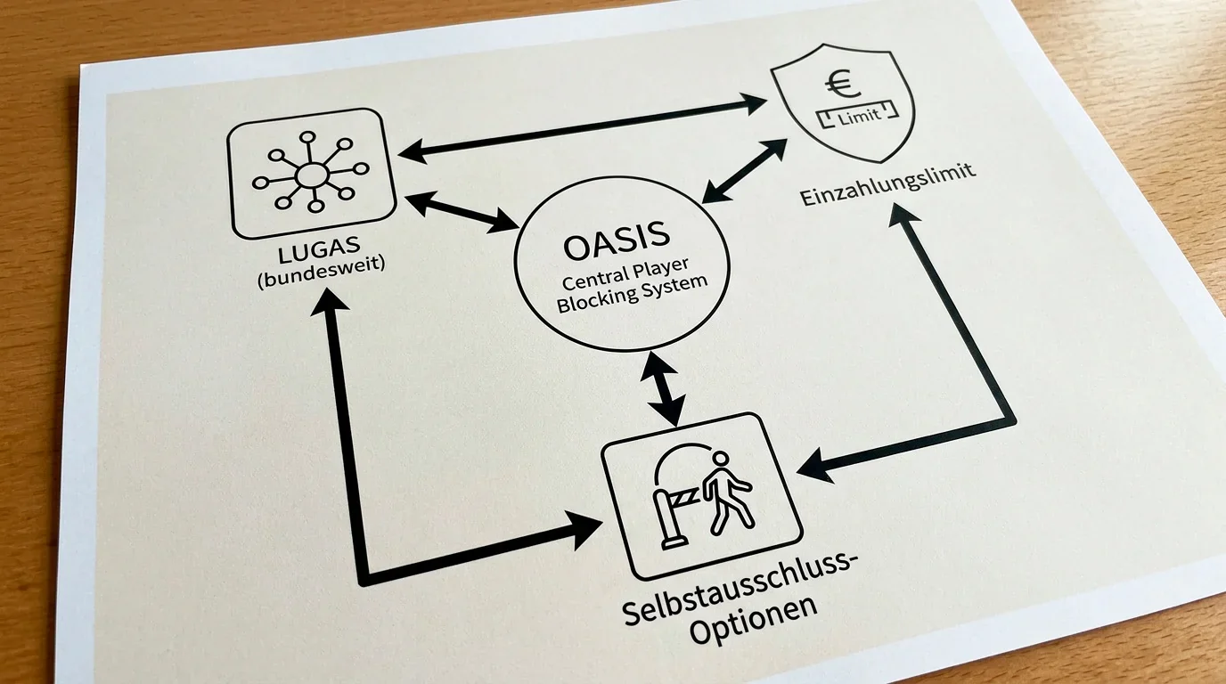 Übersicht der deutschen Spielerschutz-Mechanismen OASIS, LUGAS und Einzahlungslimit für Sportwetten
