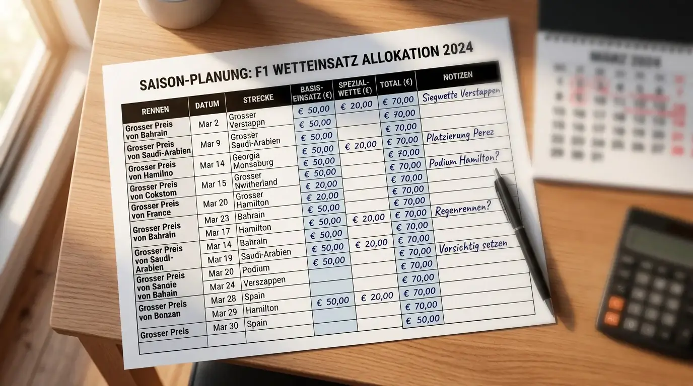 Bankroll Management für Formel-1-Wetten – Einsatzplanung über eine komplette Saison mit 24 Grand Prix