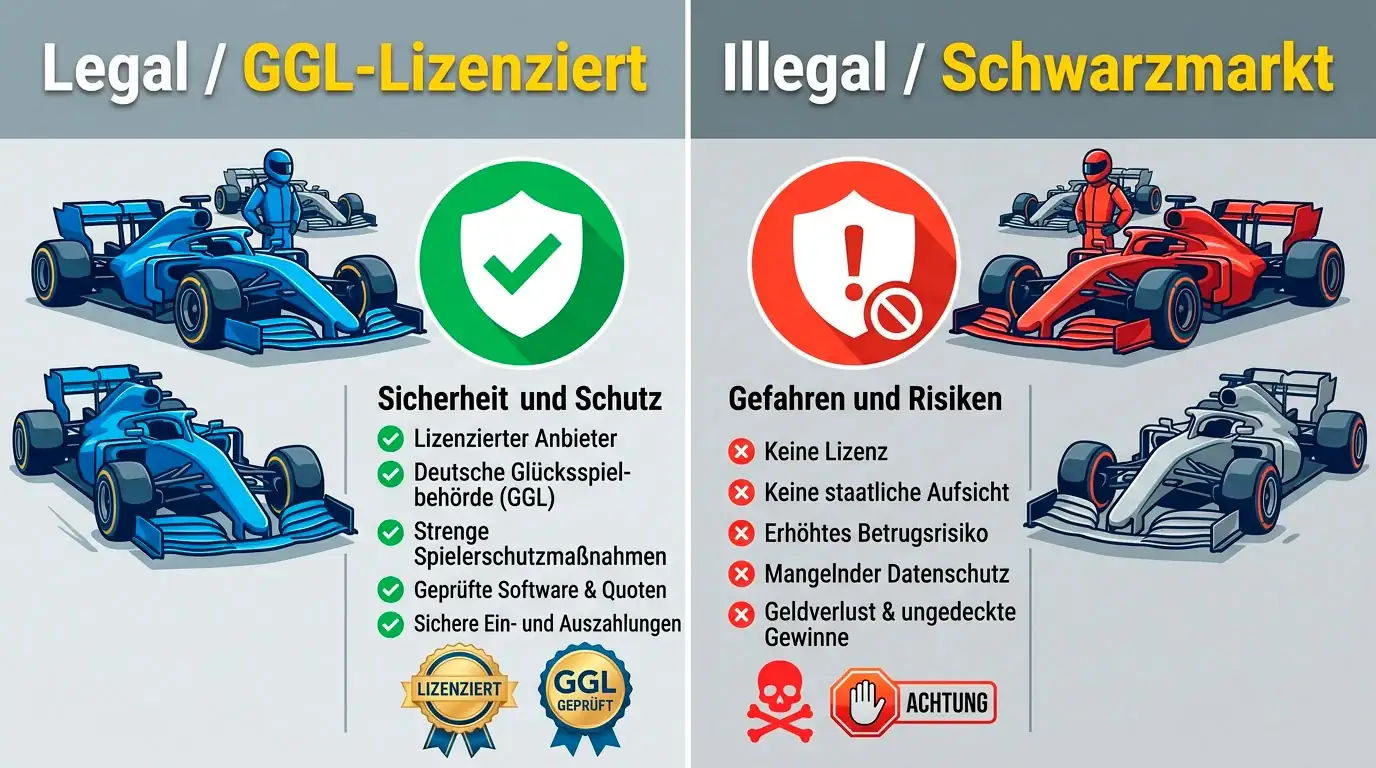 Risiken beim Formel-1-Wetten bei nicht lizenzierten Schwarzmarkt-Anbietern in Deutschland